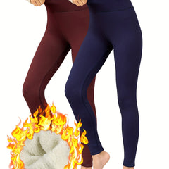Solid Fleece Lined Yoga Leggings High Waist Sports Pants