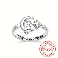 925 Silver Cat Ring Wrap Open Ring for Girls