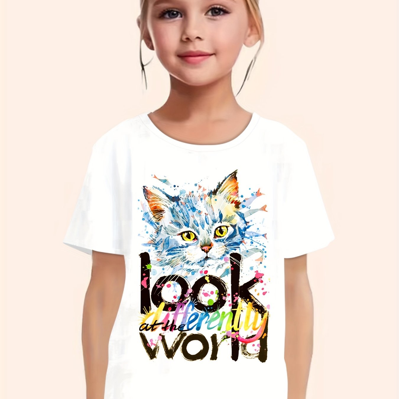 Cute Cat Graphic Tee for Girls