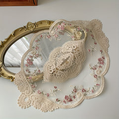2pcs Lace Embroidered Doily Vintage Floral Fabric Table Mat Plate Mat