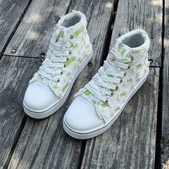 Women's High Top Canvas Sneakers Round Toe Lace Up Skate Shoes