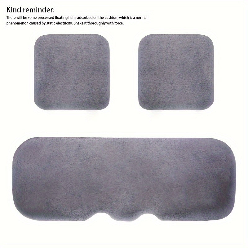 3pcs Grey Plush Car Cushion Winter Supplies Thickened Plush Auto Cushion