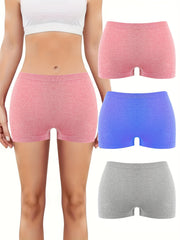 3pcs Solid Boyshort Panties Breathable Comfortable Intimates Panties
