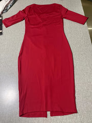 Solid Square Neck Half Sleeve Dress with Zipper