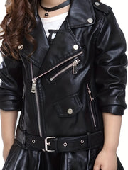 Girls Leather Jacket Kid Outwear Zipper Faux Leather Spring Autumn Pu Jacket