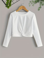Girls' Knot Front Rib Knit Pullover Tee Tops Comfort Fit Kids Clothing