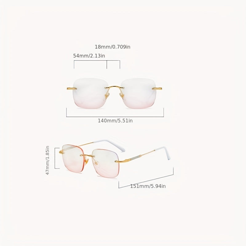 Glitter Rimless Sunglasses Women Tinted UV400 Sun Shades With Case