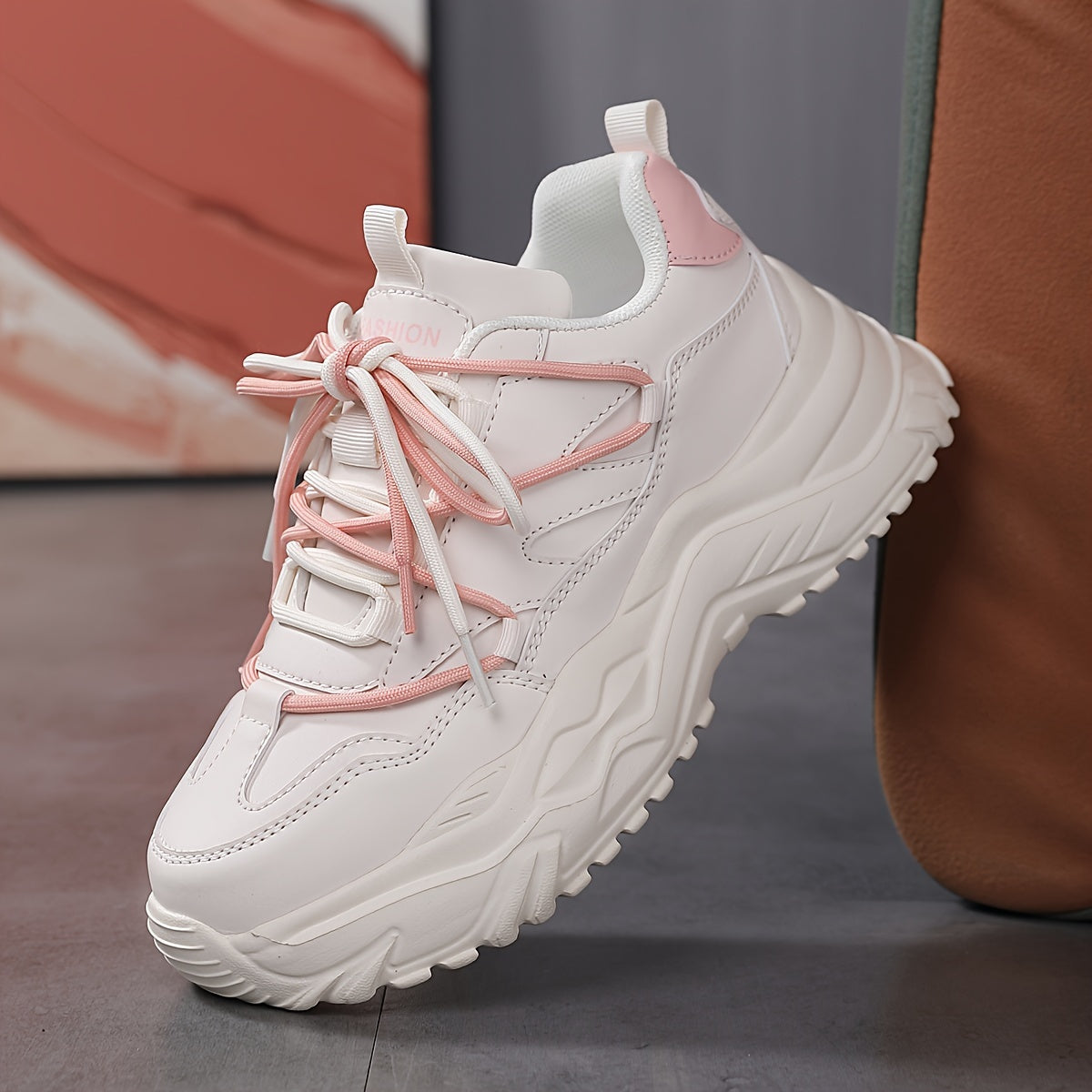 Women's Faux Leather Chunky Sneakers Shock Absorption Shoes