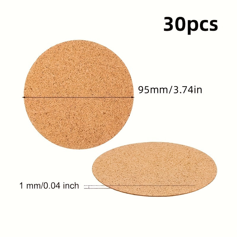 30pcs Self Adhesive Cork Mat Round Coaster Cork Back Panel for DIY Craft