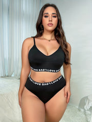 Letter Tape Longline Bra & Panty Set