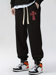 Gothic Cross Print Drawstring Sweatpants Men's Loose Fit Casual Joggers
