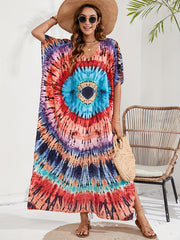 Boho Cover Up Plus Size Spiral Tie Dye Maxi Beach Dress