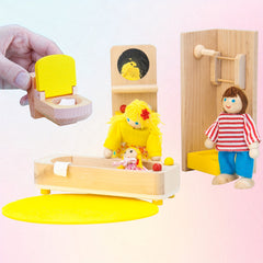Wooden Dollhouse Furniture Set with Dolls Bedroom Accessories
