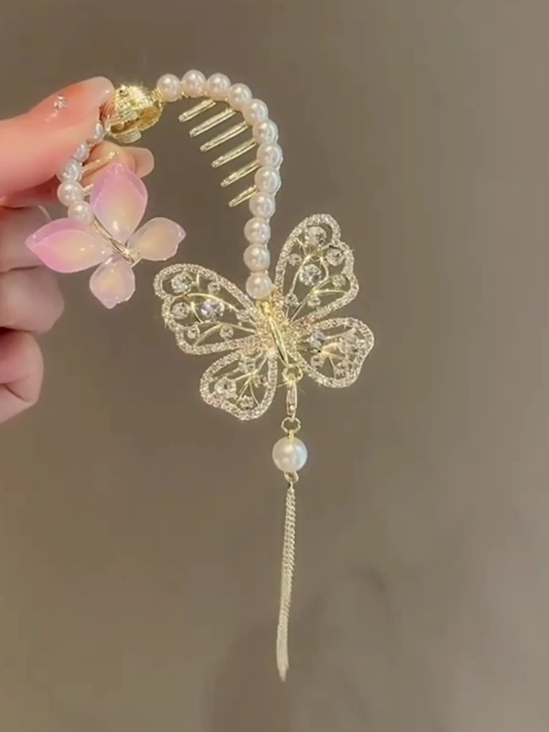Rhinestone & Pearl Hair Claw Clip for Women Girls