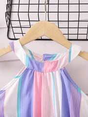 Toddler Girls Striped Sleeveless Belted Princess Dress for Party Beach Vacation