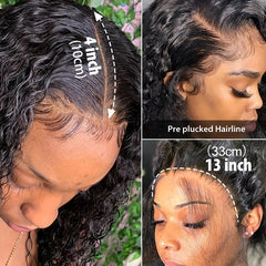 13x4 Brazilian Deep Wave Human Hair Lace Frontal Pre Plucked Natural Closure