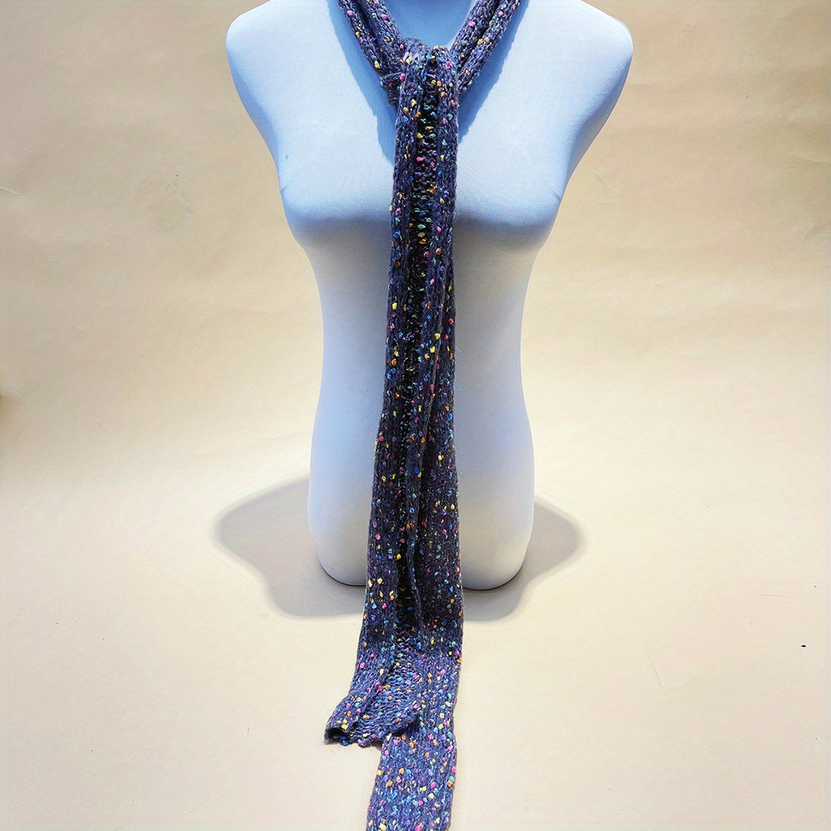 Gray Dotted Thin Scarf Solid Knitted Neckerchief Long Narrow Neck Scarf