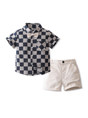 Boys Checkered Outfit Short Sleeves Shirt & Shorts Set
