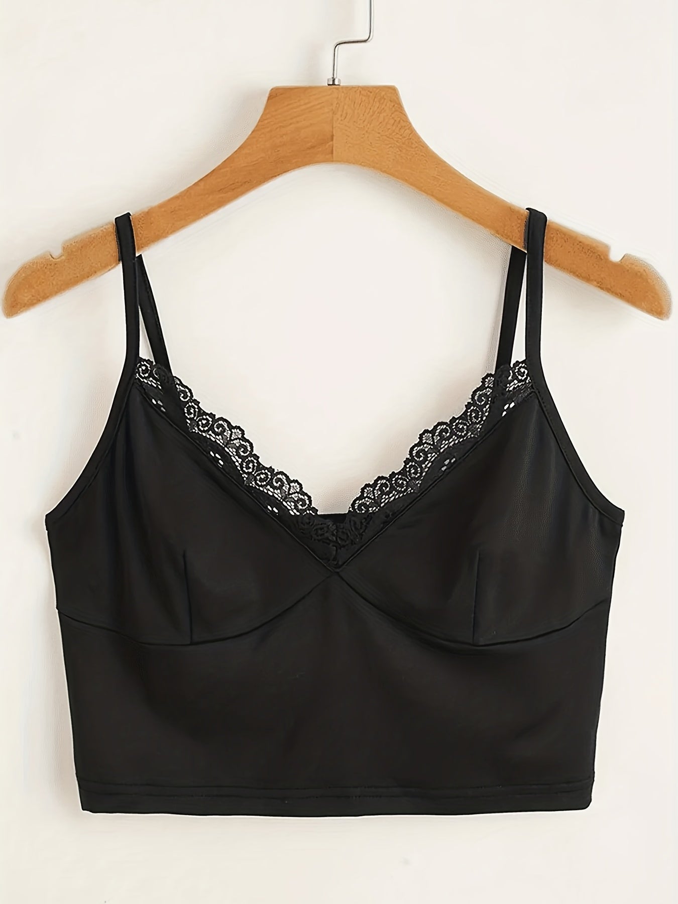 Lace Panel Spaghetti Strap Crop Top Sexy V neck Sleeveless Cami Top