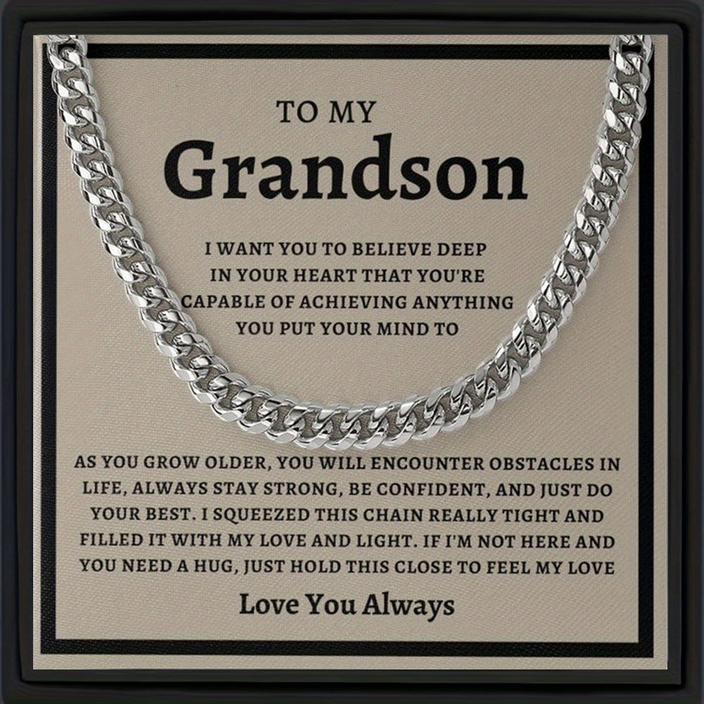 Fashion Cuban Necklace Stainless Steel Pendant Meaningful Gift For Grandson