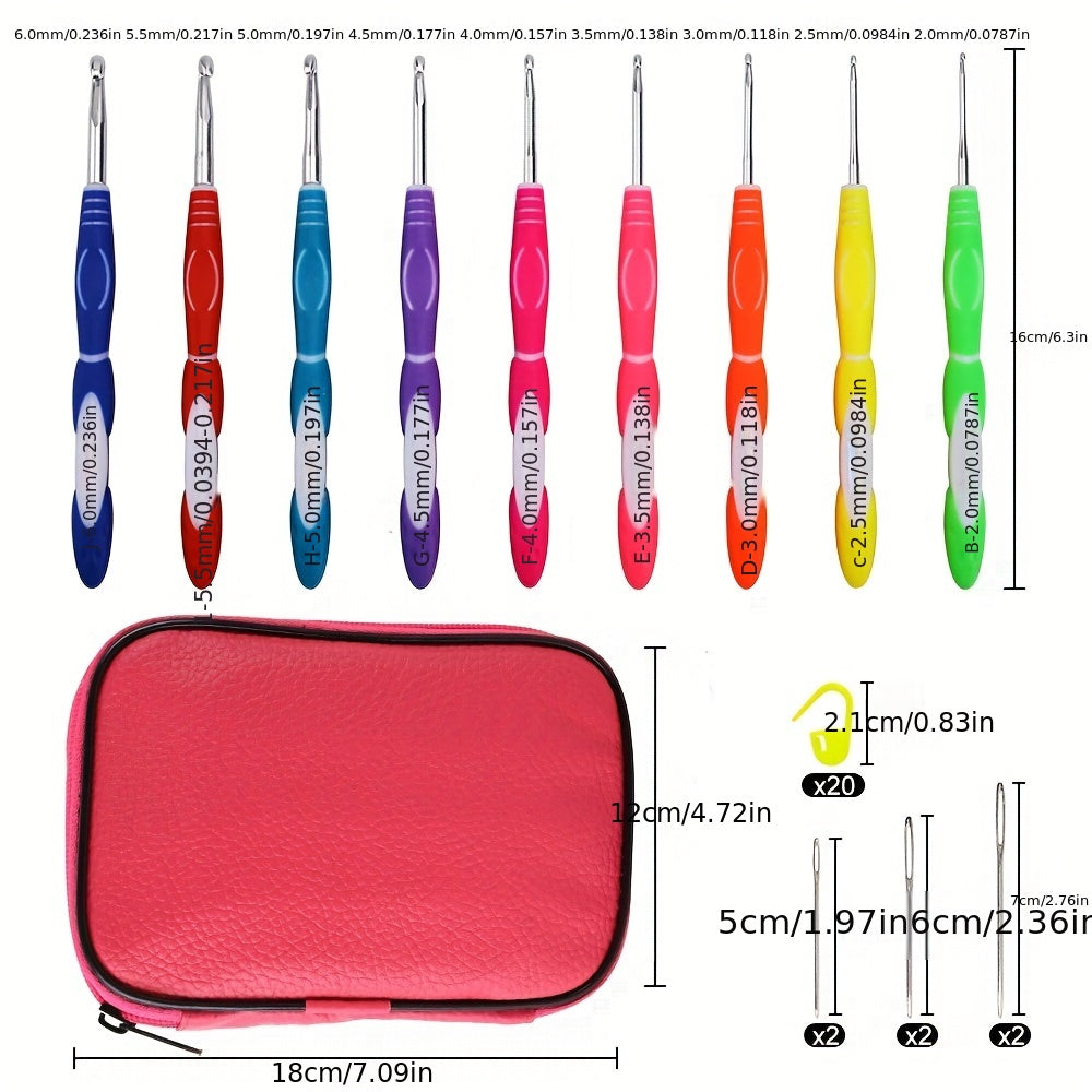 2mm 6mm Portable Crochet Set with Powder Bag Soft Handle Ergonomic Handle