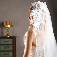 Bridal Veil Wedding Headpiece with Trail for Brides Proms Photo Shoots Wedding A