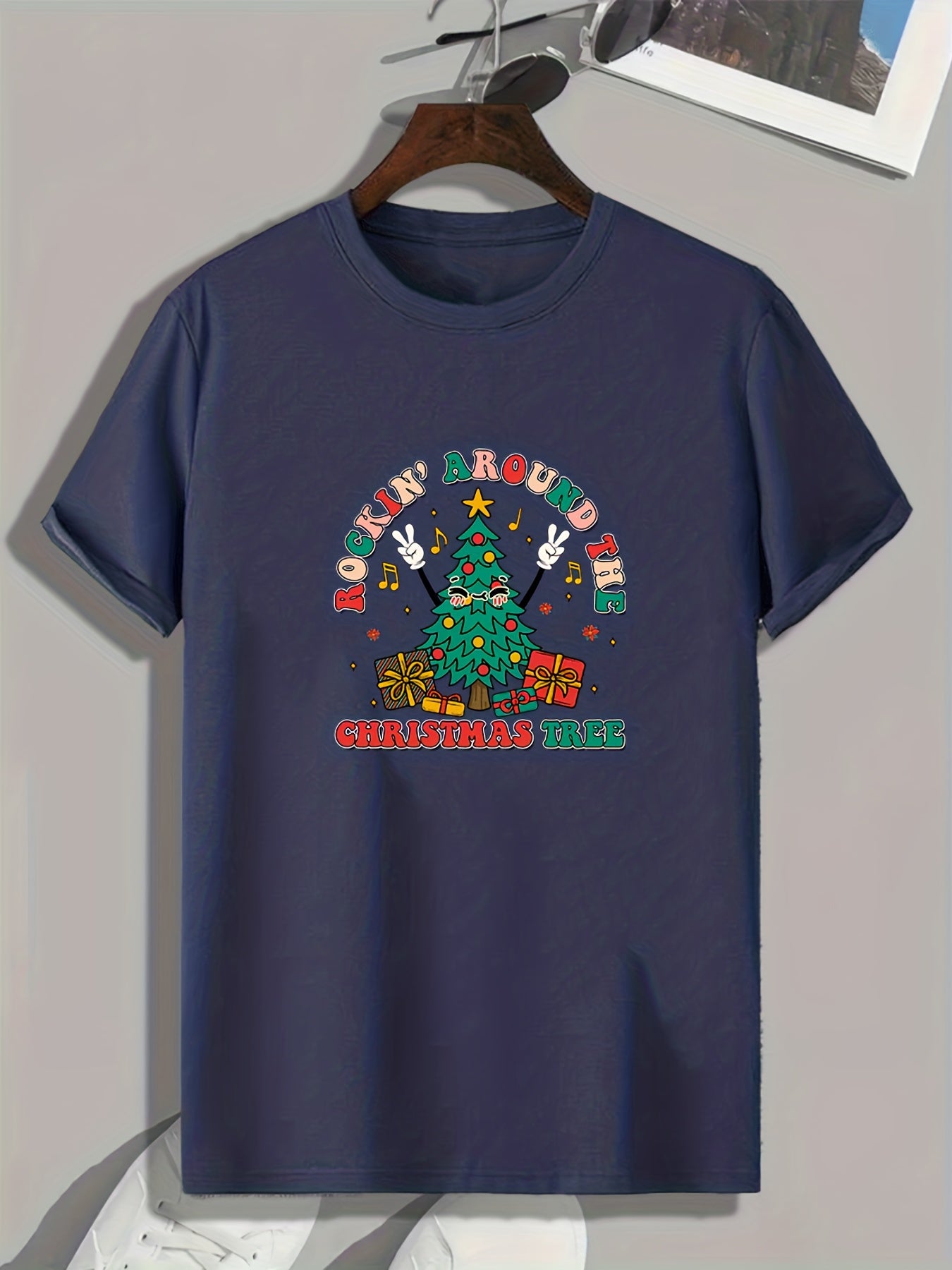 Christmas Tree Print Men's Sports T-shirt - Outdoor Fitness Clothing