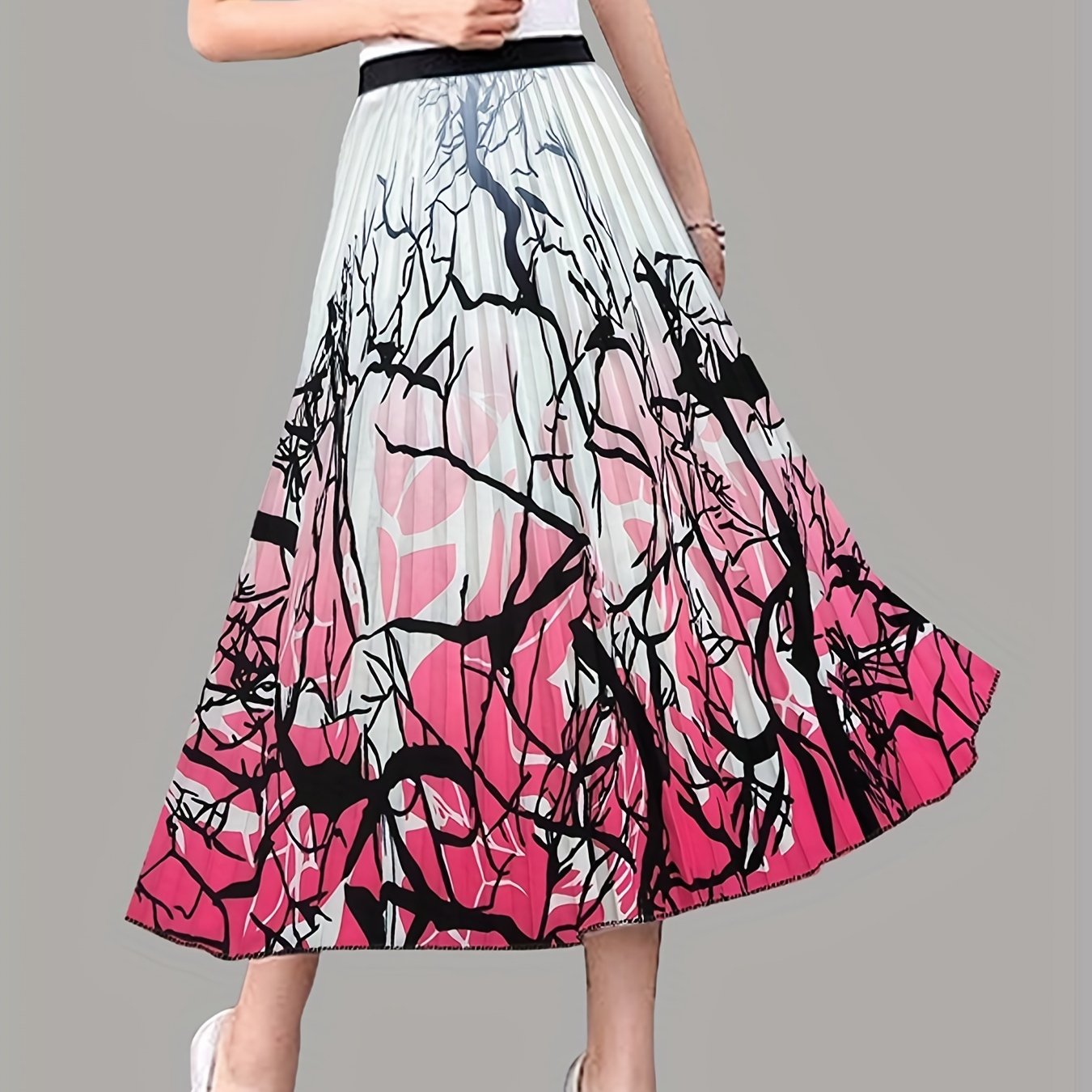 Pleated High Waist Swing Skirt for Spring & Summer