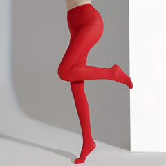 Red Pantyhose Cozy Elastic High Waist Footed Stockings