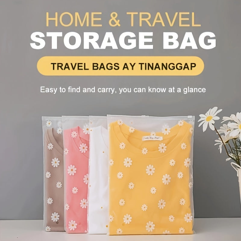 5pcs Daisy Flower Print Storage Bag Zipper Clothes Sorting Travel Organizer