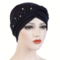 Beads Decor Braided Turban Lightweight Head Scarf Ramadan Solid Head Wrap
