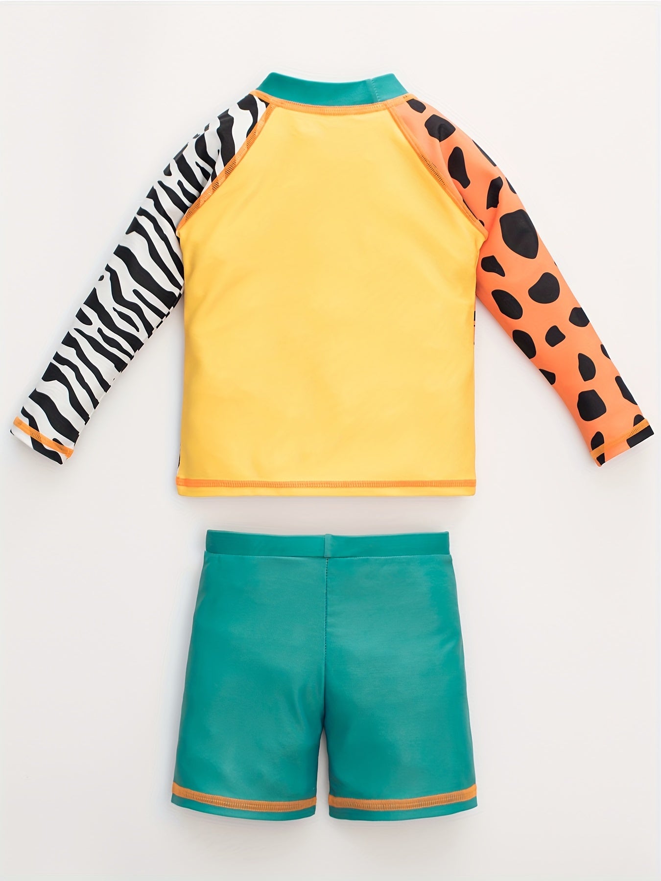 Boy's Cartoon Zoo Swimsuit Set with Swimming Cap