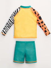 Boy's Cartoon Zoo Swimsuit Set with Swimming Cap