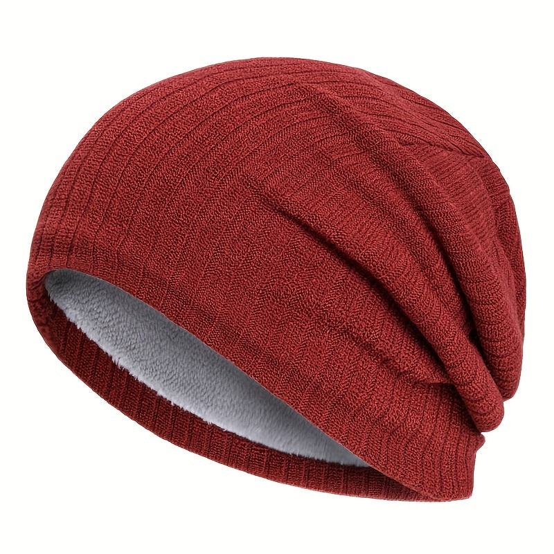 Outdoor Plus Velvet Knitted Hat Winter Solid Striped Warm Ear Protection