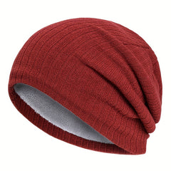 Outdoor Plus Velvet Knitted Hat Winter Solid Striped Warm Ear Protection