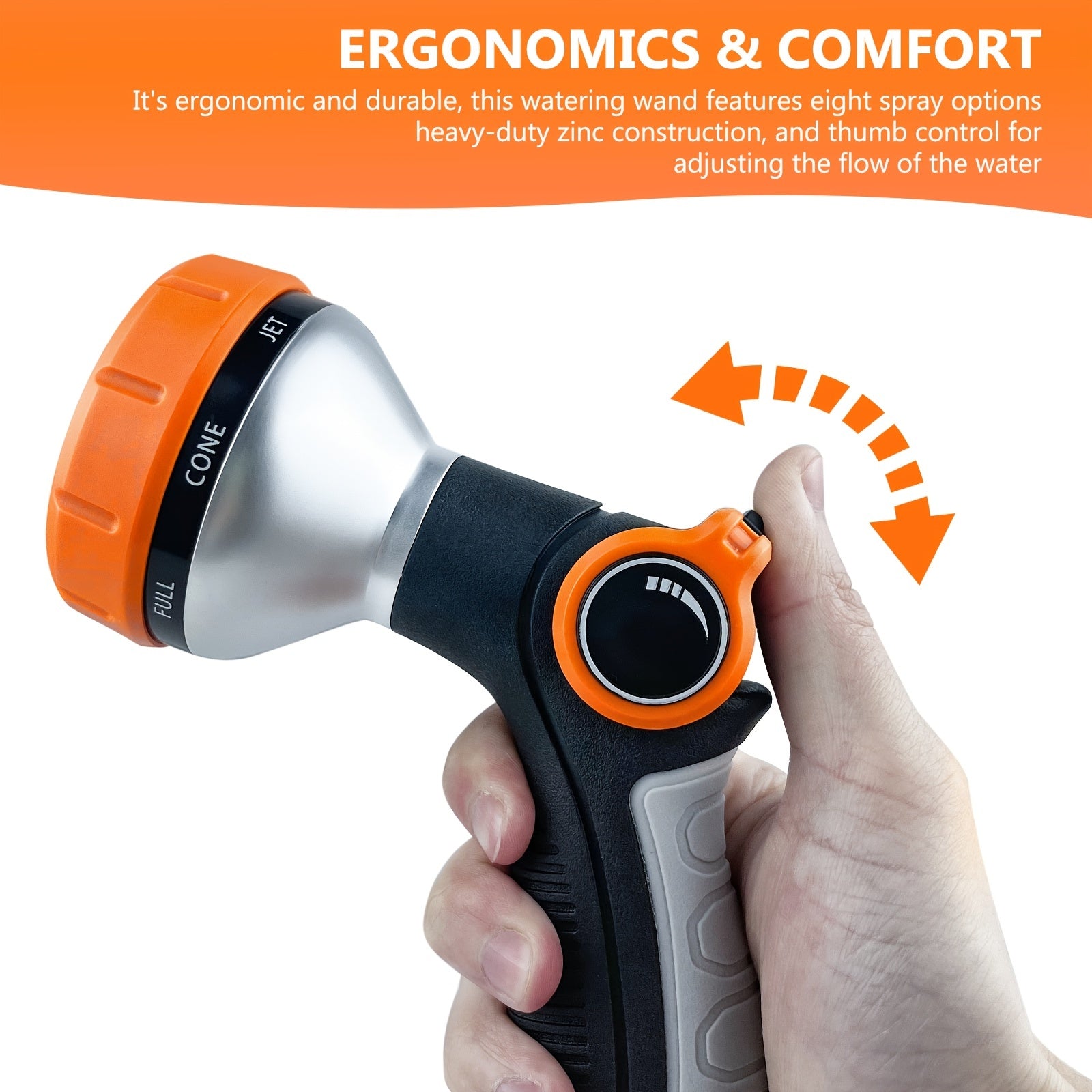 Heavy Duty Garden Hose Nozzle with 8 Adjustable Watering Patterns