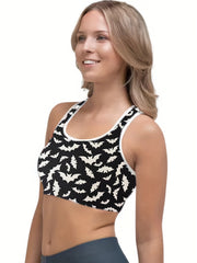 Halloween Bat Print Racer Back Gym Bra