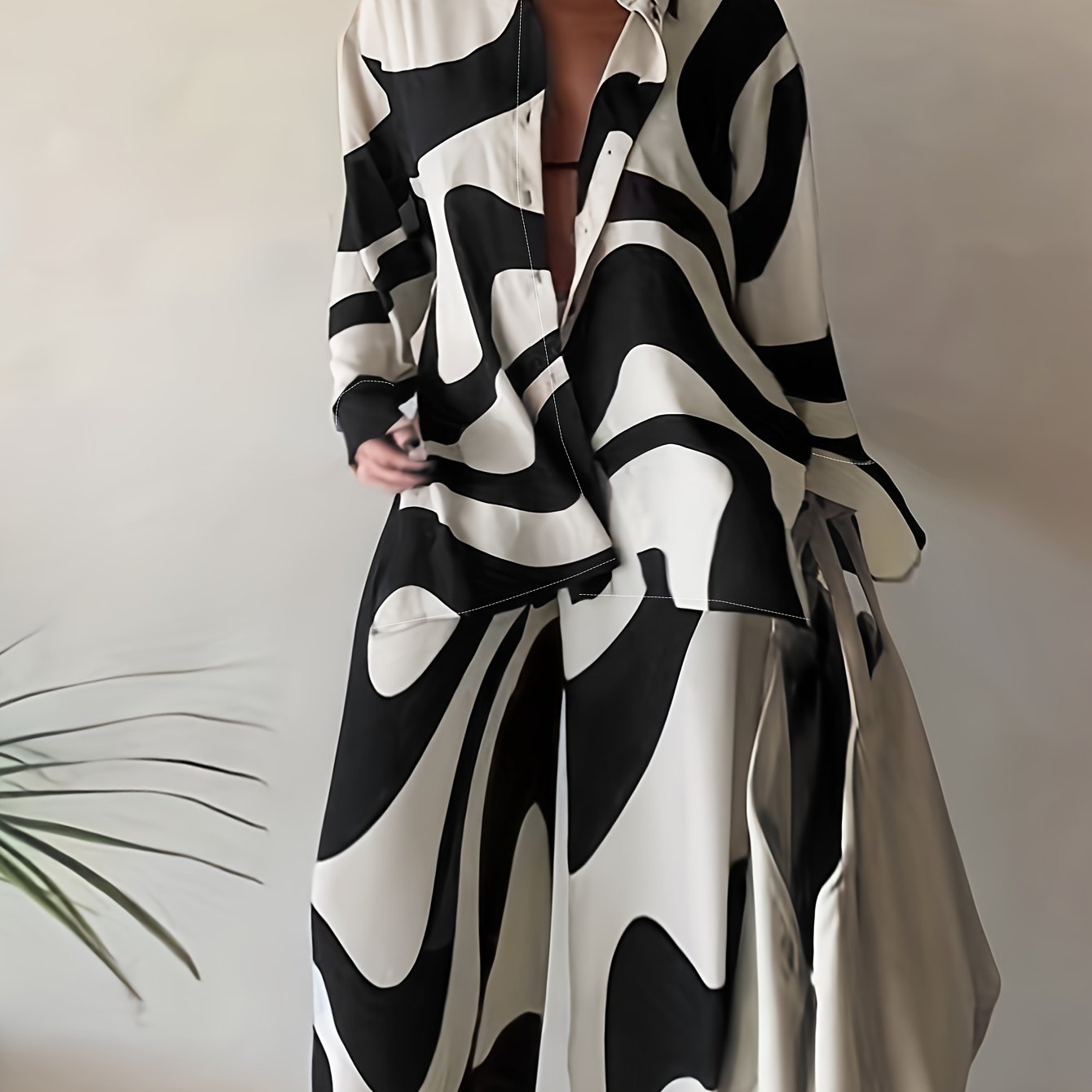 Abstract Stripe Print Two Piece Set