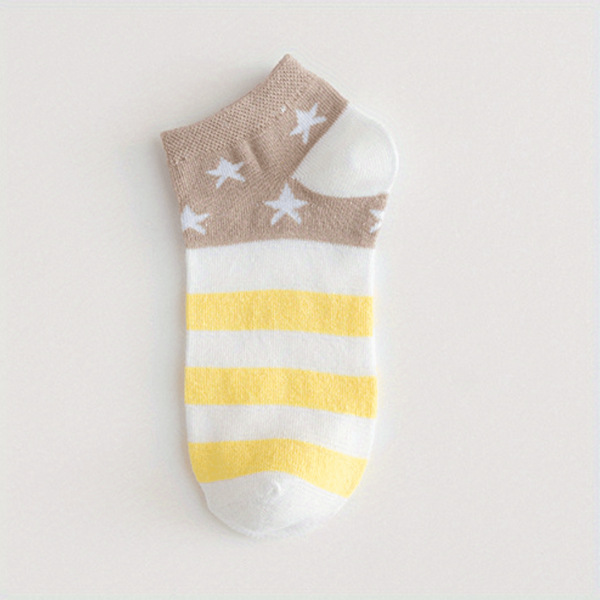 5 Pairs Striped & Star Print Ankle Socks Women's Stockings