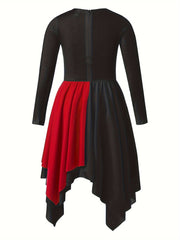 Girls Splicing Crew Neck Long Sleeve Dance Dress