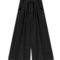 Solid Drawstring Flared Leg Pants Plus Size