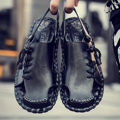 Men's Leather Slip On Slide Sandals Outdoor Walking Shoes