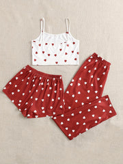 Heart Print Cami Top & Shorts & Pants 3 Piece Set