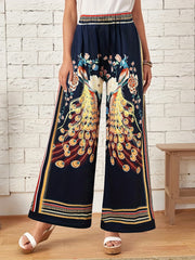 Women's Plus Peacock Frayed Print Wide Leg Pants