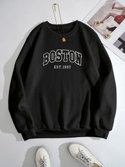 Boston Letter Print Crew Neck Sweatshirt