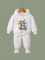 Girls 2pcs Rabbit and Eggs Hooded Sweatshirt Set