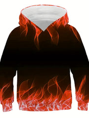 Kids Flame Hoodie Street Wear Pullover 4-14 Yrs