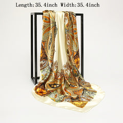 Boho Flower Print Scarf Satin Square Shawl Headscarf Wrap Casual Sunscreen
