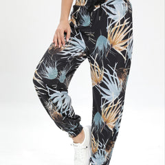 Leaf Print Casual Jogging Pants Elastic Waist Loose Fit Sports Pants