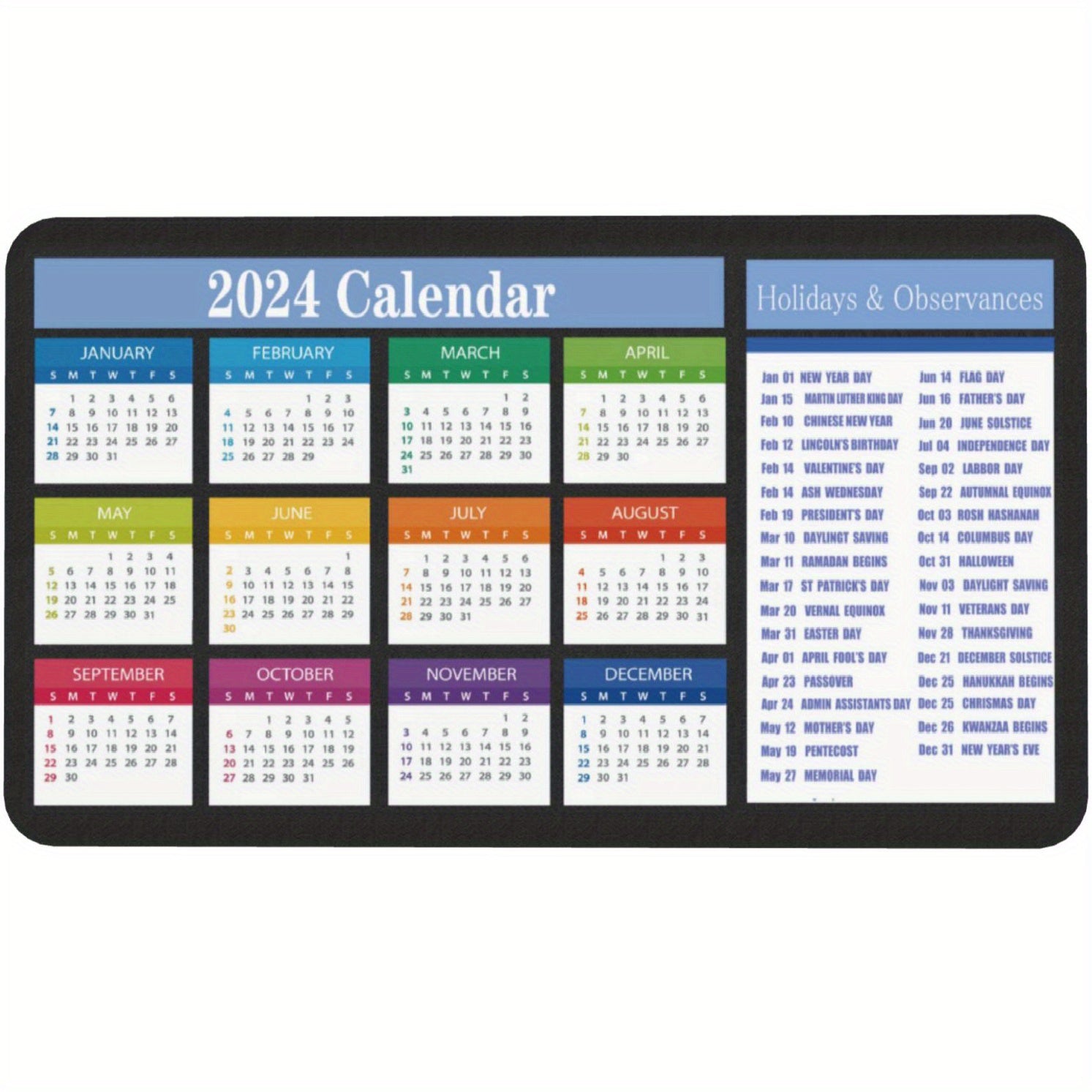 Large Calendar Mouse Pad for Women 30x60cm